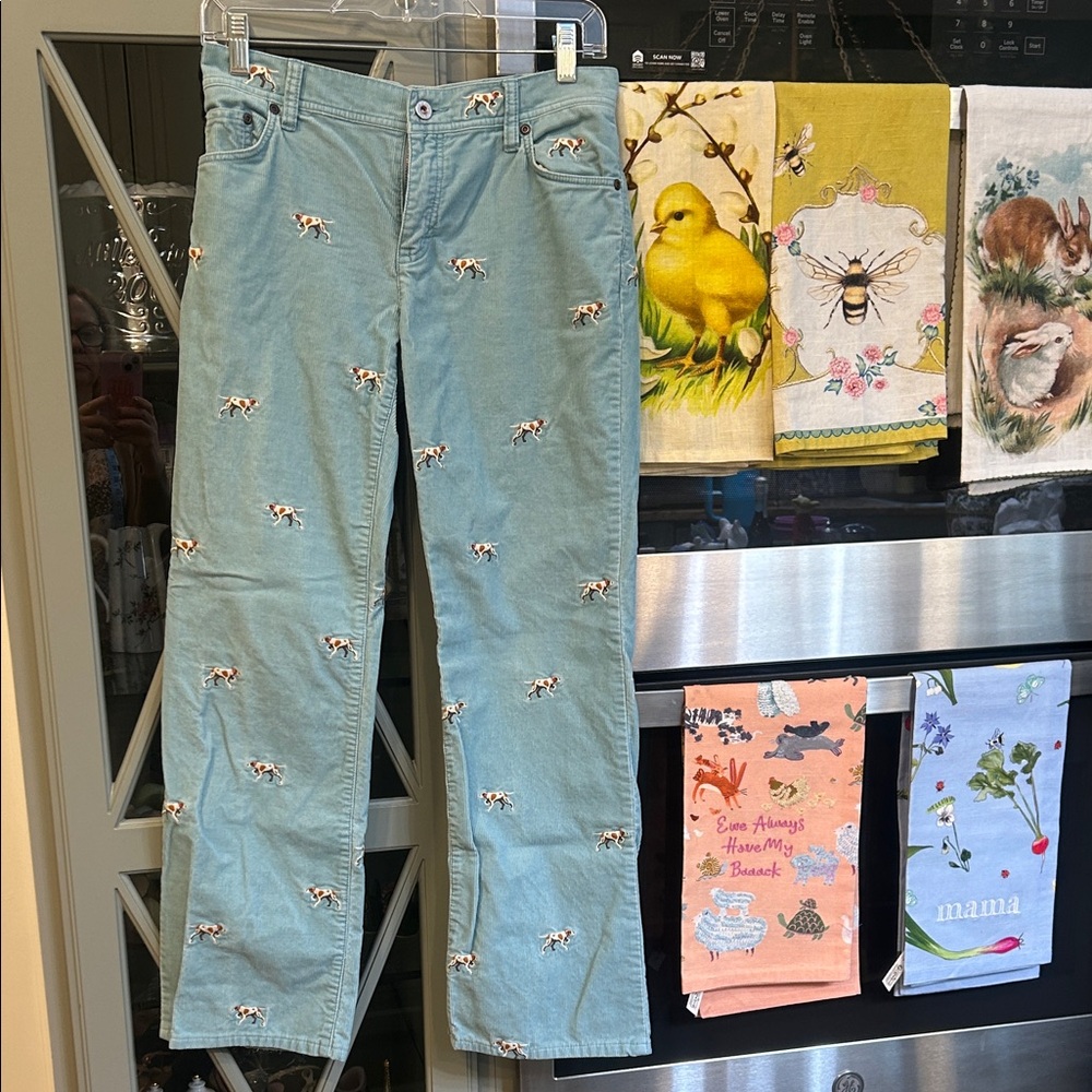 J. Crew Vintage Preppy Y2K Blue Dog Embroidered Corduroy Pants